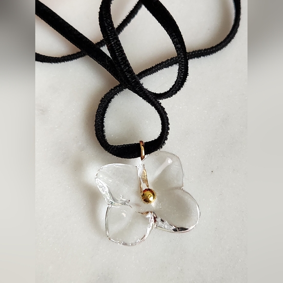 Baccarat Crystal Flower Pendant Necklace - Picture 2 of 10